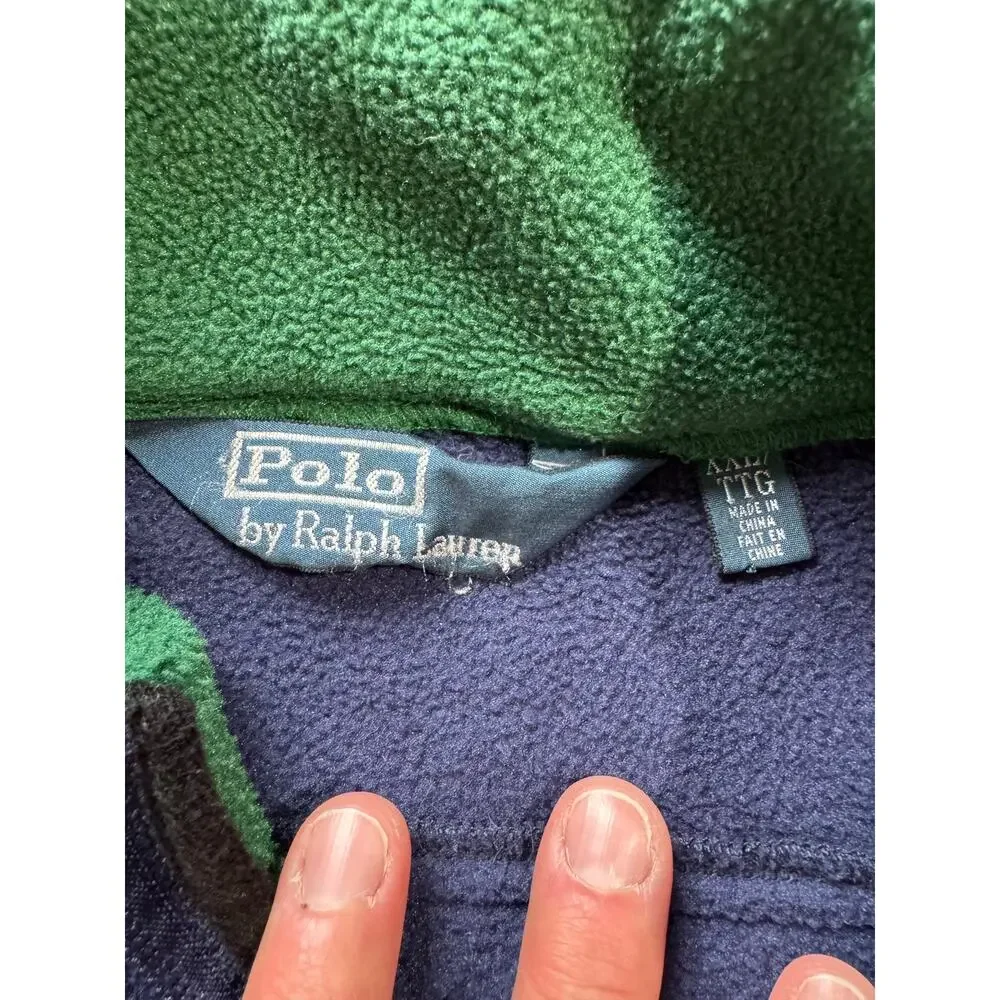 Polo Ralph Lauren Fleece Vest Mens XXL Navy Blue Green Trim Full Zip Gorpcore